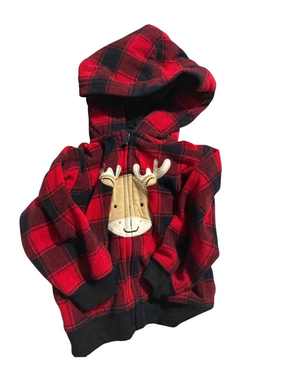 Carter’s Fleece Jacket ~ Hooded Zip Jacket Moose Appliqué ~ 12 Months